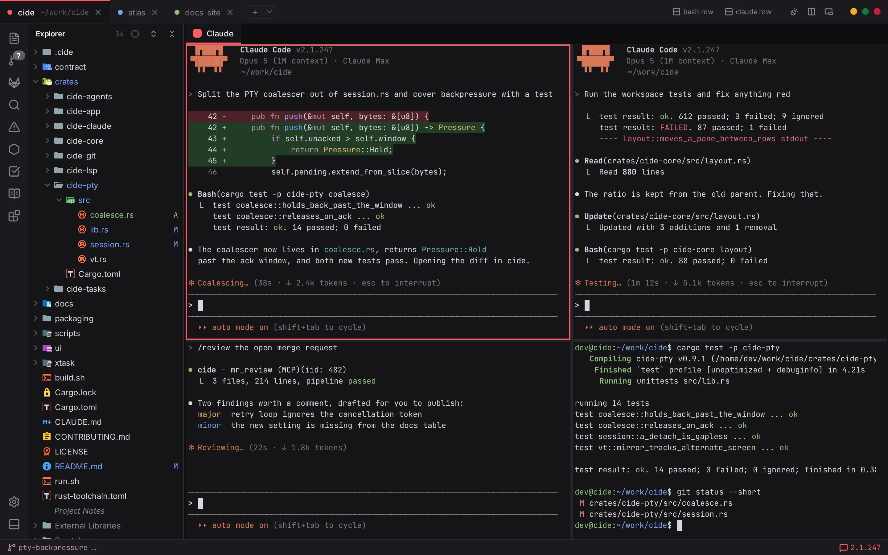 cide with a grid of Claude Code sessions